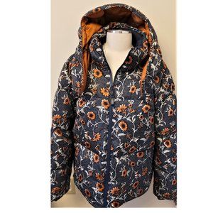 Tory Burch Hooded Down Puffer Jacket Sz.XL Batik Floral Print